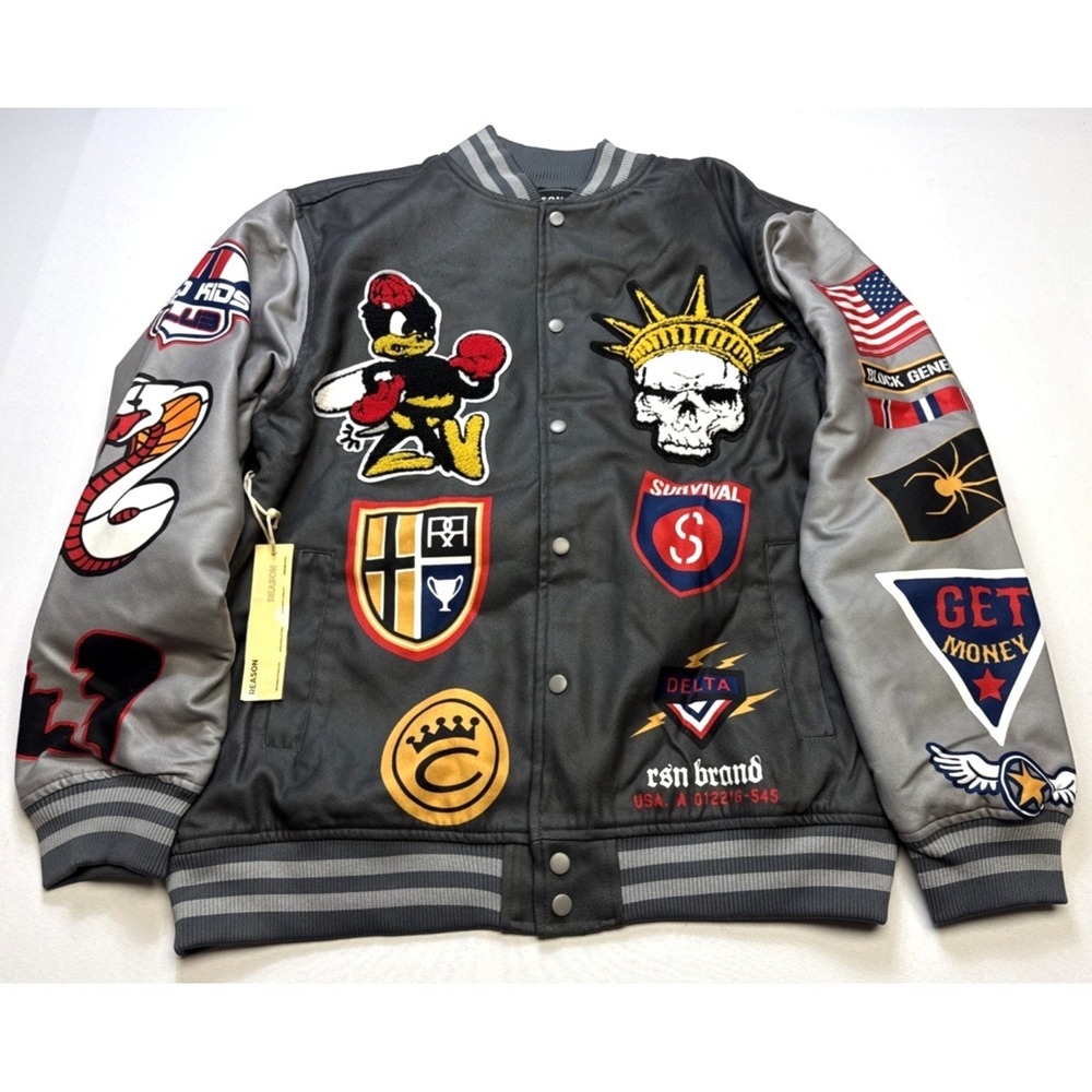 Reason Fearless Varsity Letterman Jacket Mens XL Multicolor Patches Snap